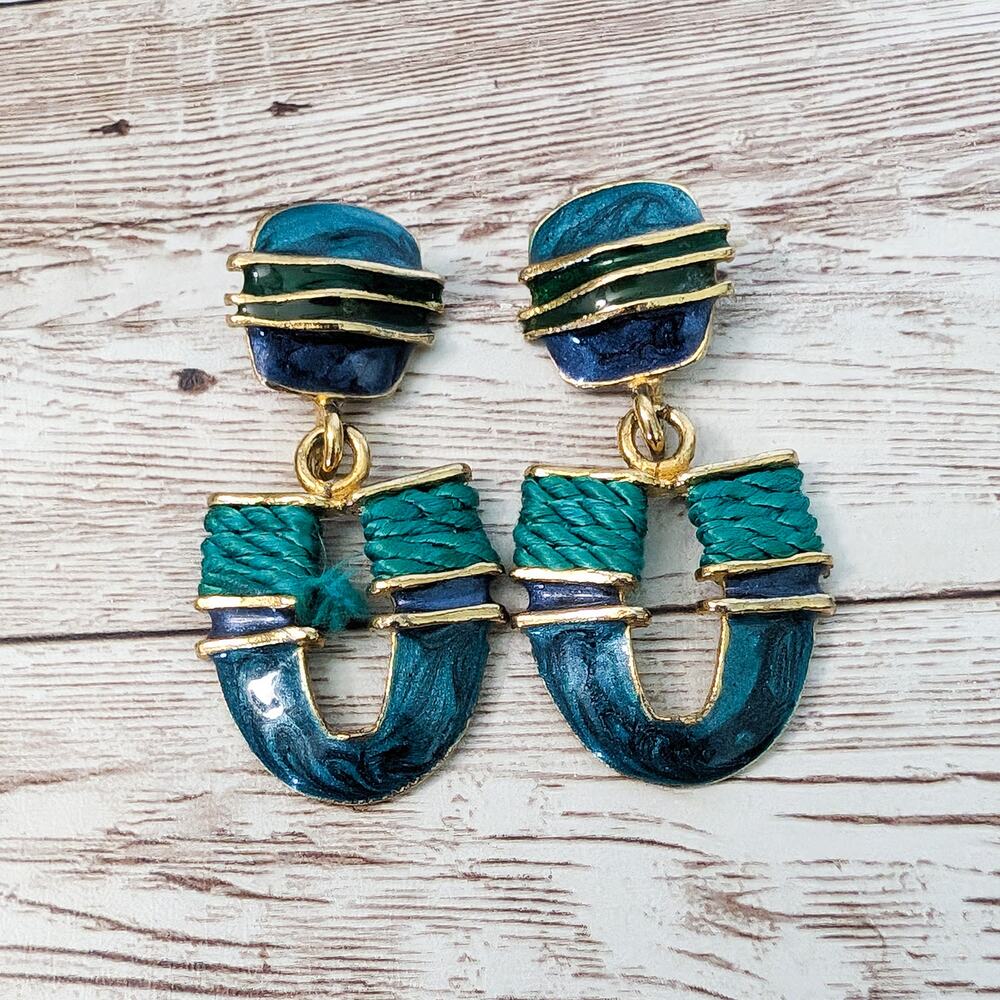 Vintage Earrings For Pierced Ears - Chunky Statement Bluey Green Tone